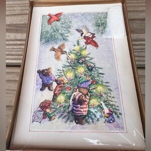 Hallmark Teddy Bears Vintage Christmas Cards Birds Decorating Tree Winter Snow